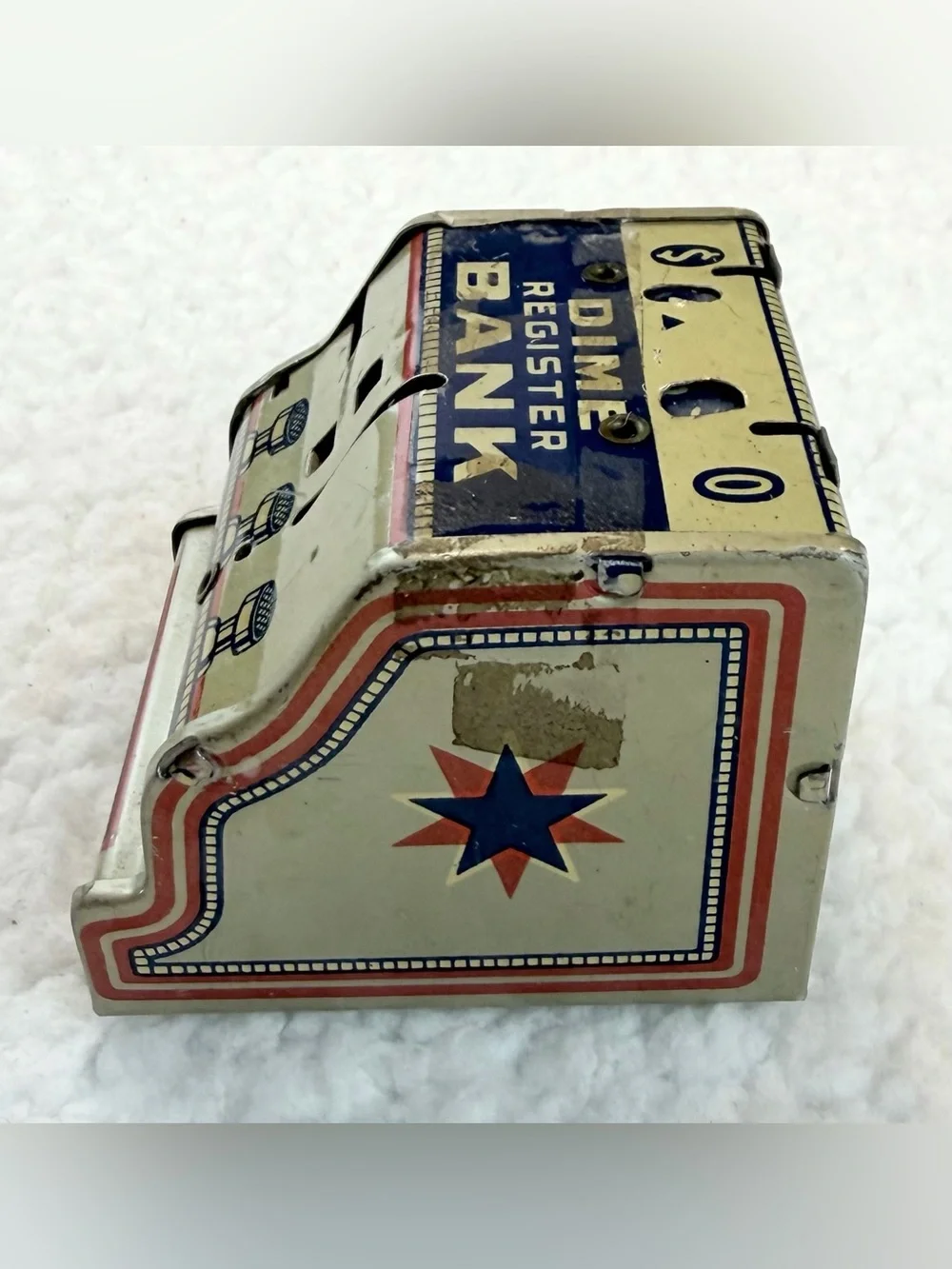 (VTG) J. CHEIN & CO • Tin Litho Mechanical Dime Register Coin Bank Made in USA